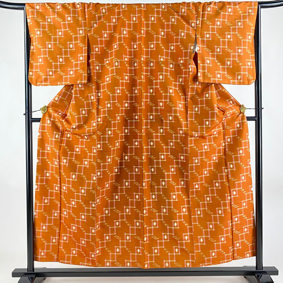 紬 身丈162.5cm 裄丈64cm M 袷 袋帯セット 薄オレンジ 正絹 美品 紬 身丈162.5cm 裄丈64cm M 袷 袋帯セット 薄オレンジ 正絹 美品