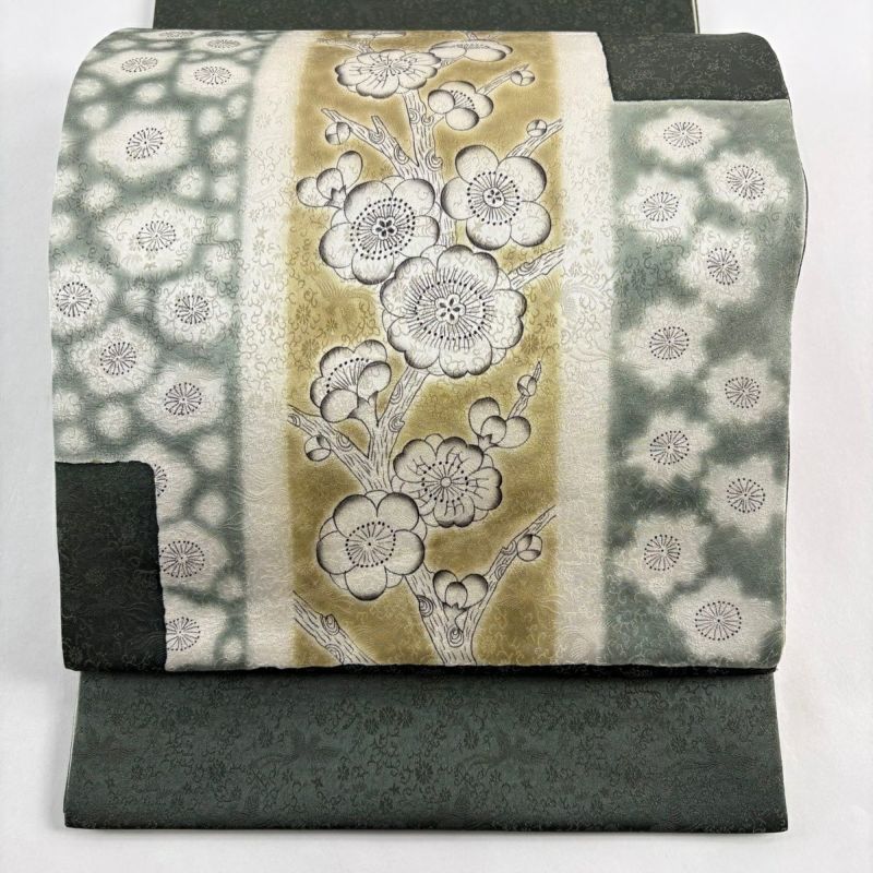 美品】 袋帯 逸品 樋熊哲也 落款あり 辻が花 金通し 深緑 お太鼓柄