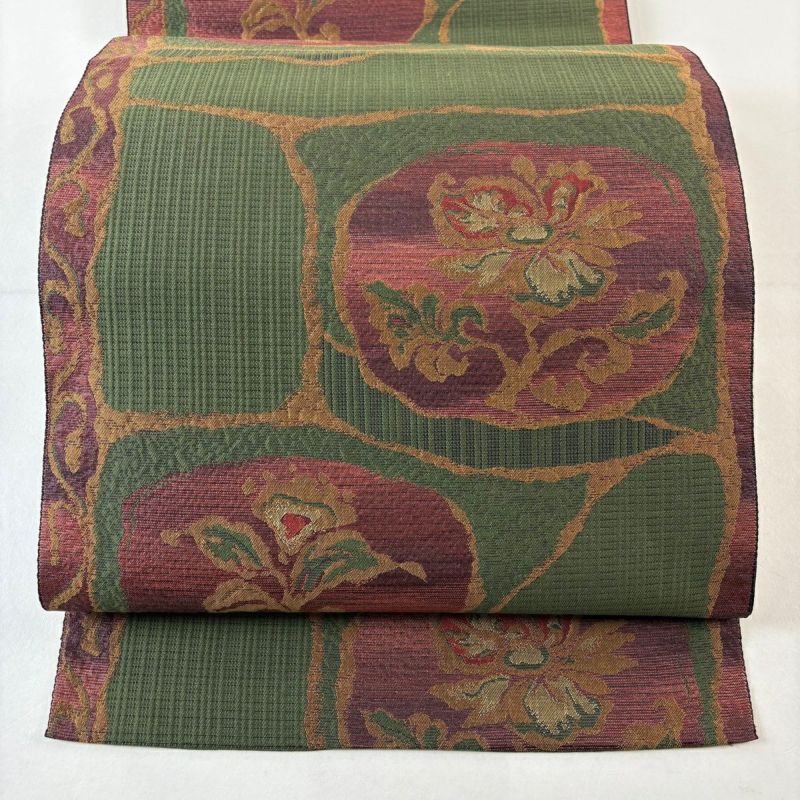 緑色 名古屋帯　絹 美品】 名古屋帯 優品 緑 正絹｜中古・古着・リサイクル着物通販