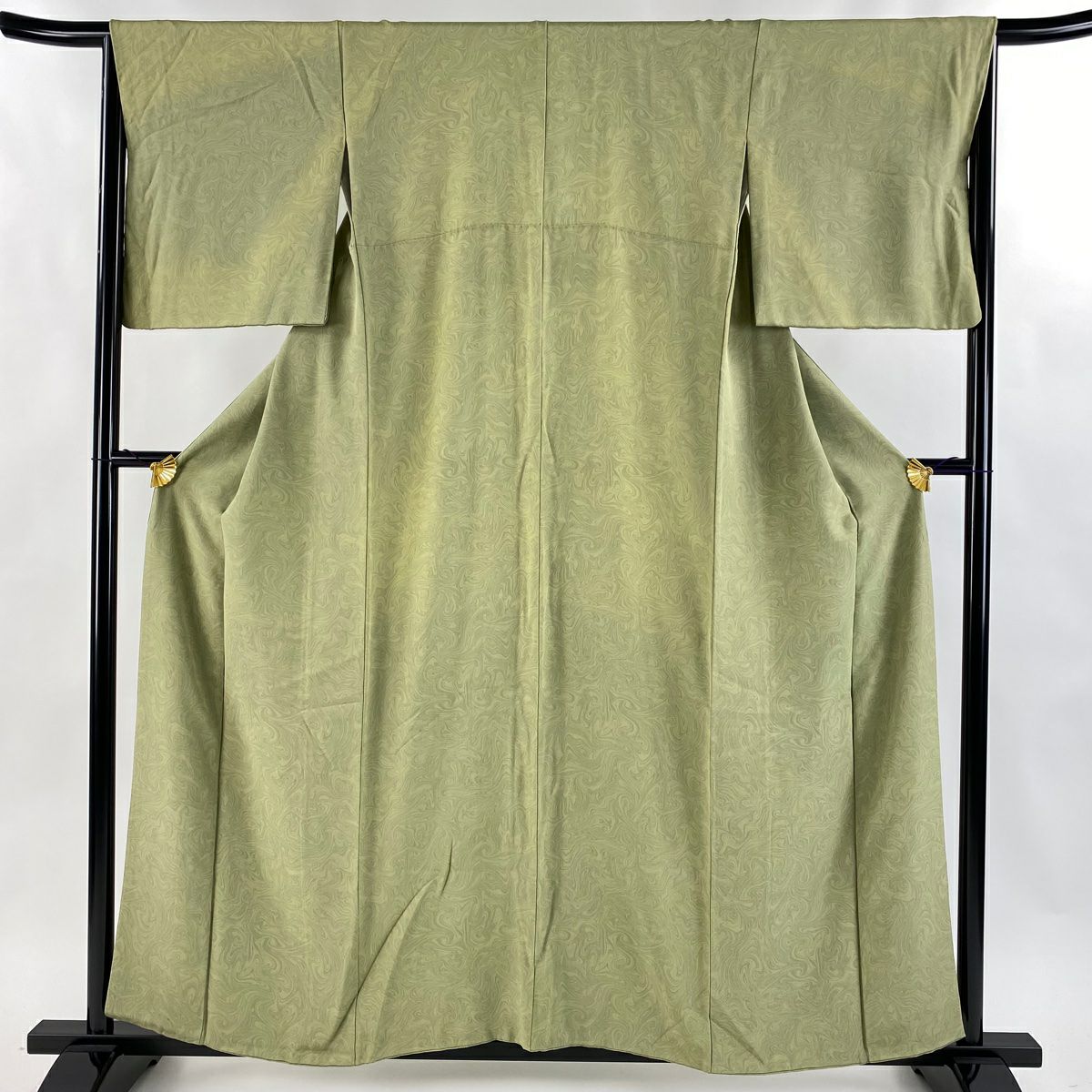 ★専用★美品 小紋 くすみグリーン 篠笛 身丈157.0cm 裄丈66.0cm 小紋 身丈155.5cm 裄丈63cm S 袷 斉藤三才 落款 ぼかし 青緑 正絹