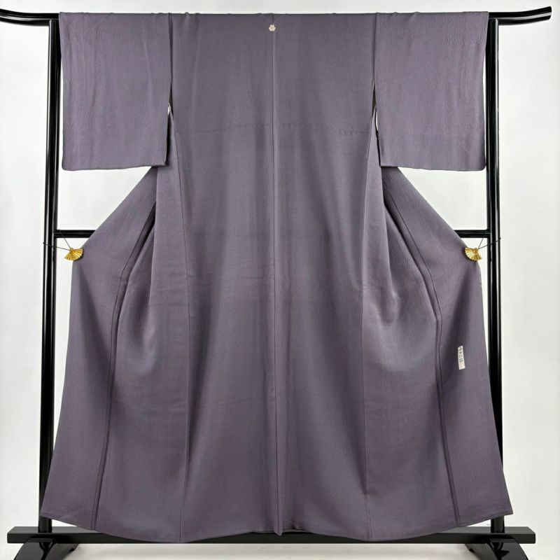 色無地 身丈157cm 裄丈65cm M 袷 毎田仁郎 落款あり 地紋 灰紫 正絹 秀