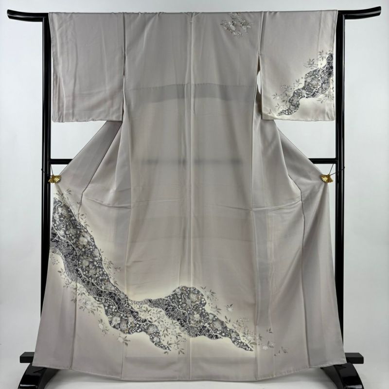 未使用品 訪問着 オフホワイト 辻が花 絞り 地紋 身丈166cm 正絹 夏物 絽訪問着 新品 仕立上がり 正絹 地紙 辻が花 身丈163.5cm 裄丈