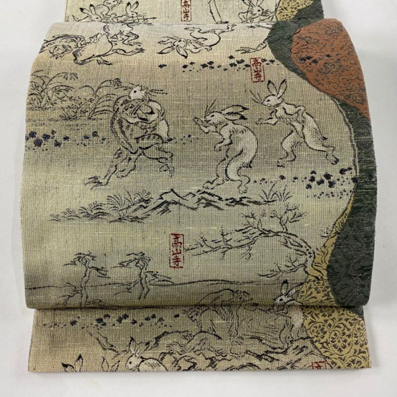美品】名古屋帯 青銅箔 お太鼓柄 ヴィンテージ 着物