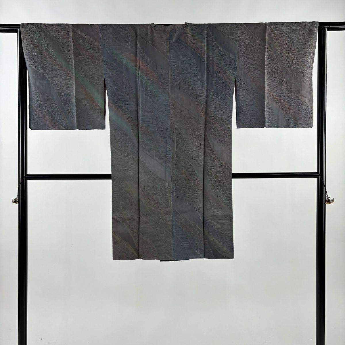 美品】 道行 身丈100cm 裄丈64cm M 和装コート 角衿 幾何学 ぼかし 青