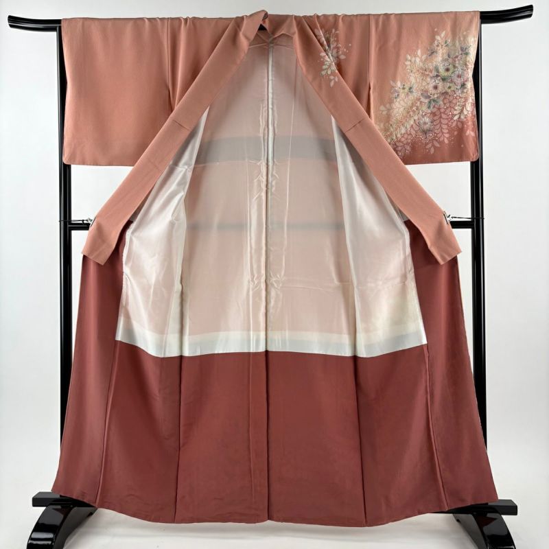 訪問着 身丈162cm 裄丈65.5cm M 袷 辻が花 染め分け ぼかし サーモン