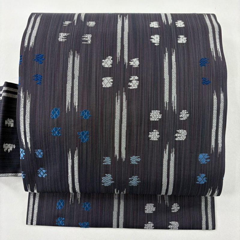 名古屋帯 名品 縞 幾何学模様 濃紫 正絹｜中古・古着・リサイクル着物