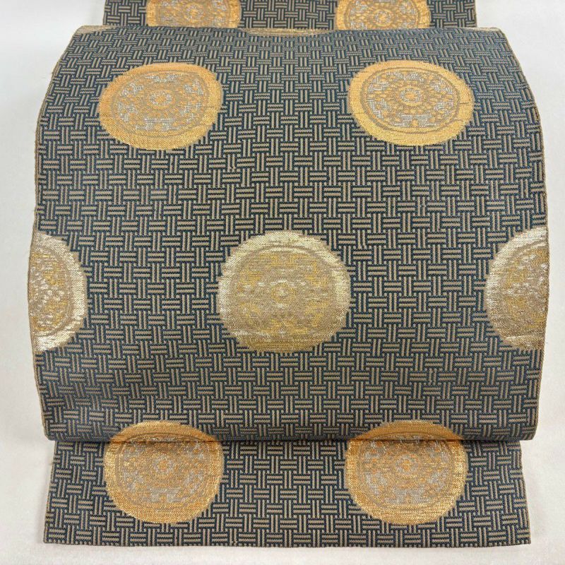 袋帯 逸品 龍村平蔵 落款あり 糸屋錦襴 金銀糸 箔 灰茶 六通 正絹