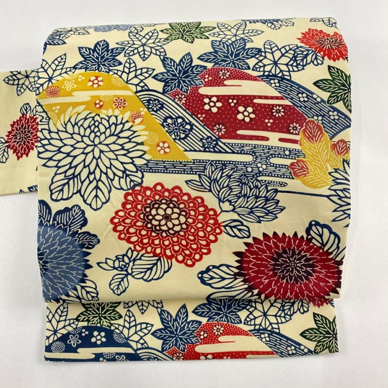 名古屋帯 優品 菊 ヱ霞 薄黄 正絹｜中古・古着・リサイクル着物