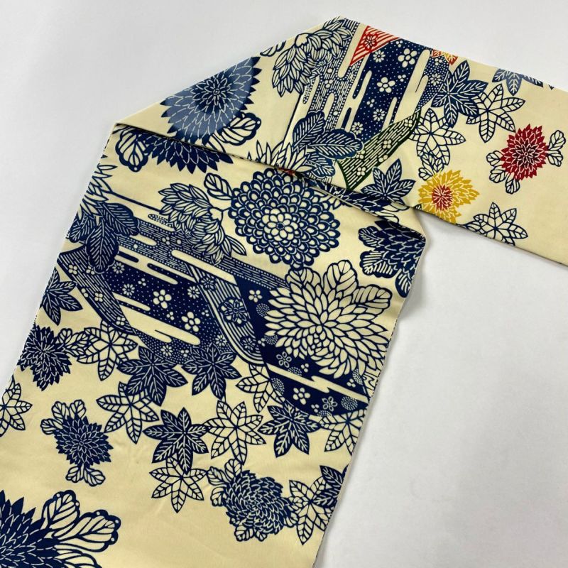 名古屋帯 優品 菊 ヱ霞 薄黄 正絹｜中古・古着・リサイクル着物