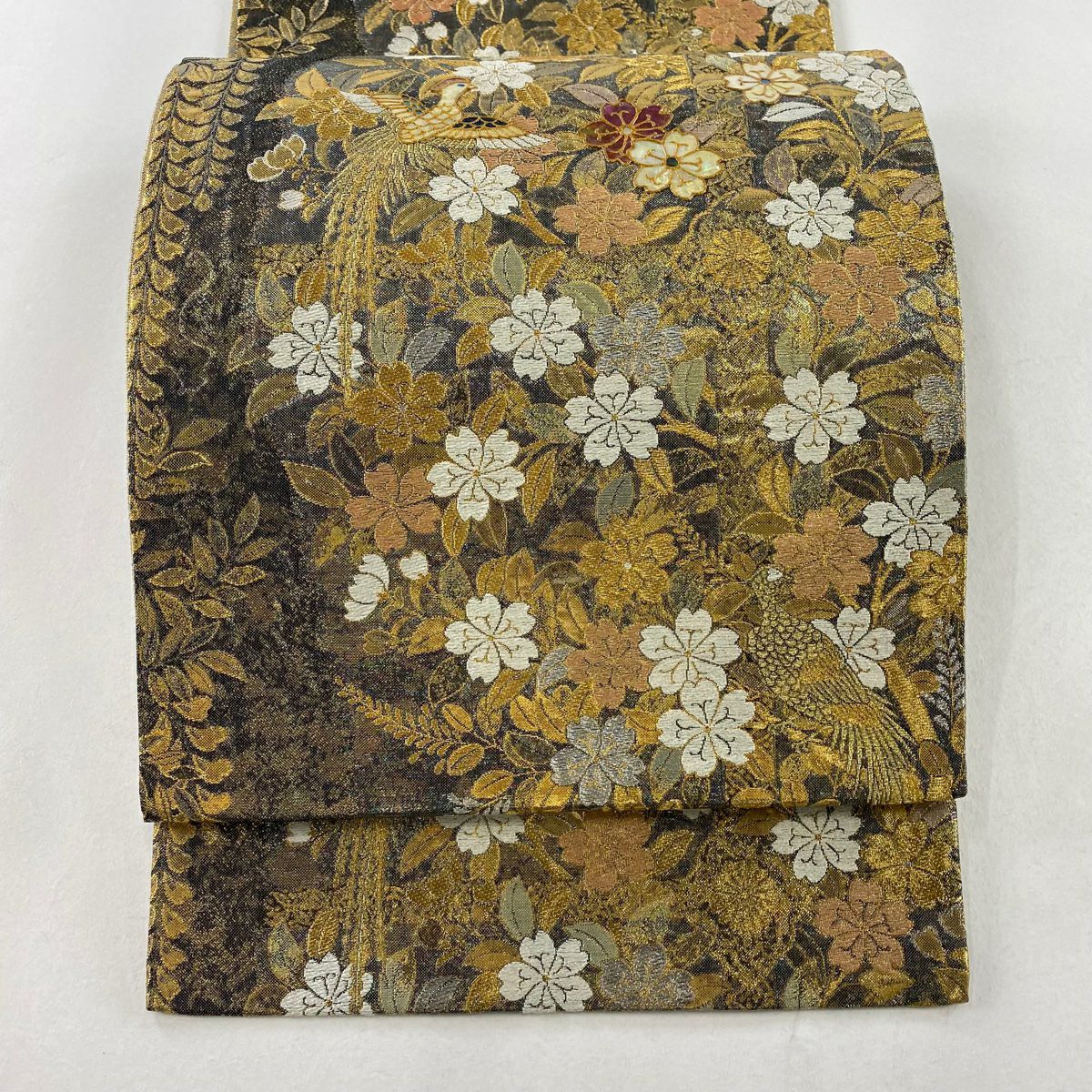 丸帯 美品 逸品 扇面 橋 箔 金色 お太鼓柄 正絹｜中古・古着