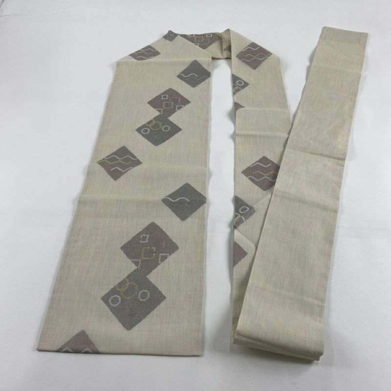 正絹　 名古屋帯 幾何学模様 絹 美品】 名古屋帯 秀品 花 幾何学 絞り 黒 正絹｜中古・古着