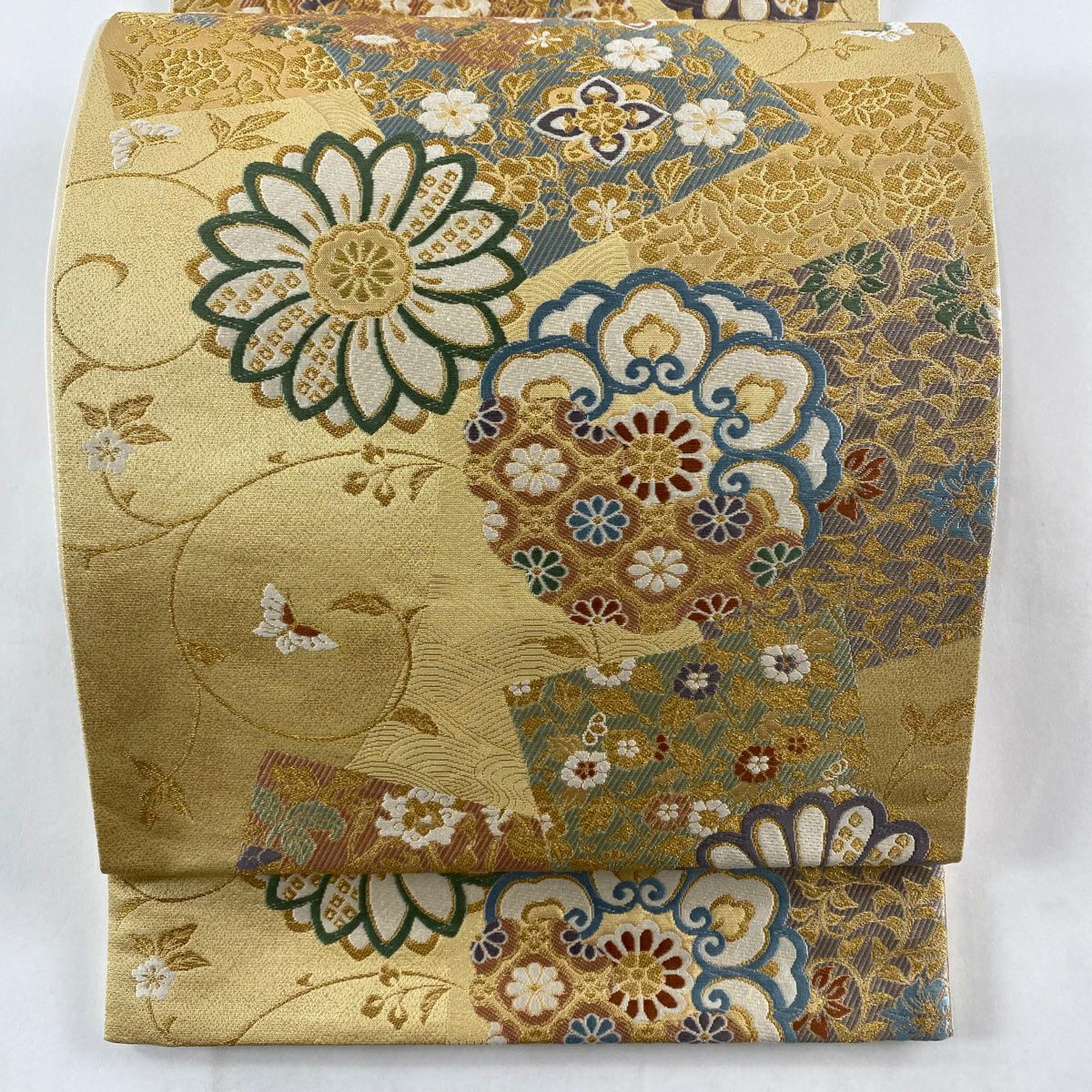 袋帯 美品 逸品 華文 花唐草 金銀彩 切り嵌め 茶紫 お太鼓柄 袋帯 美品 逸品 華文 花唐草 金銀彩 切り嵌め 茶紫 お太鼓柄
