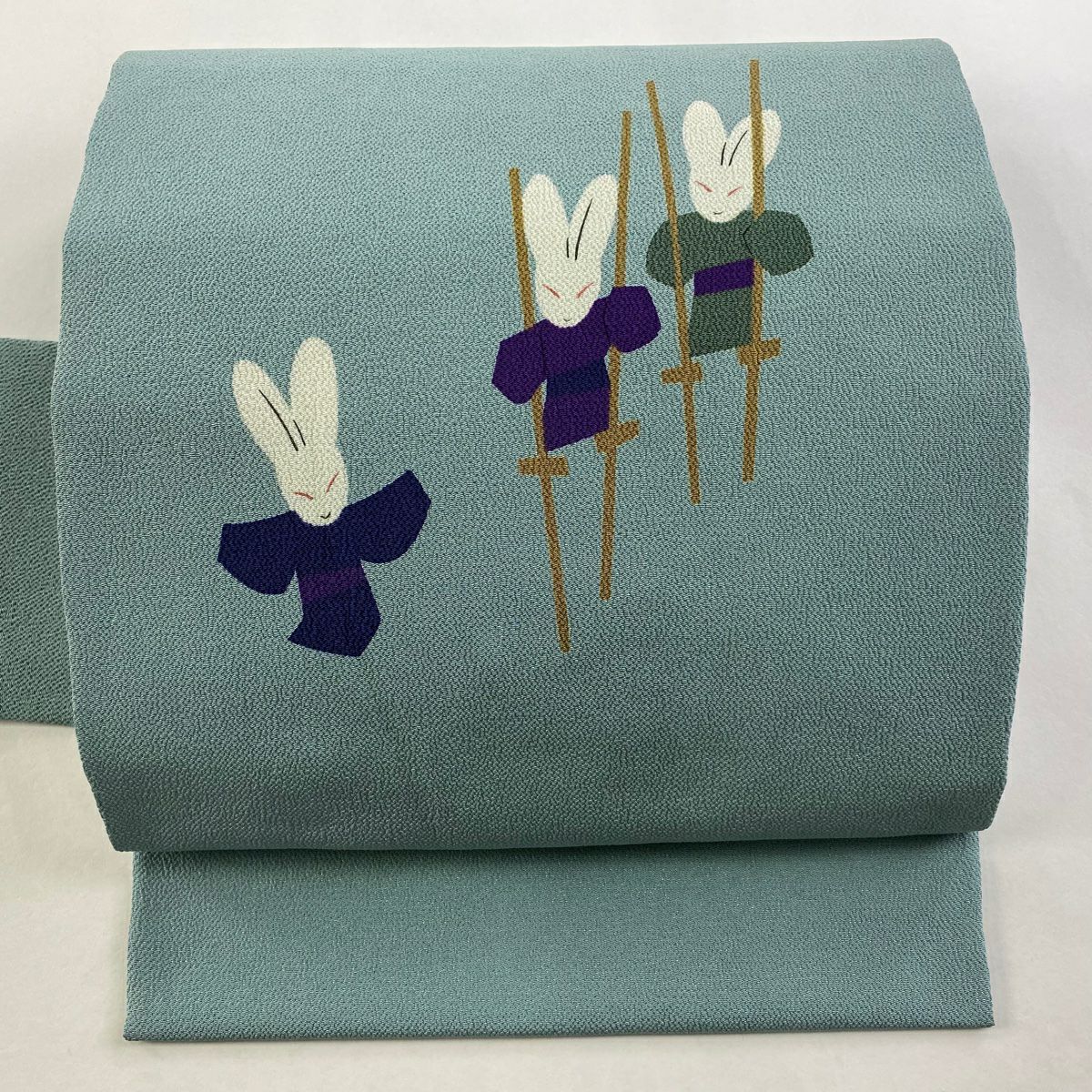 名古屋帯 名品 うさぎ 縞 金銀糸 黒 正絹｜中古・古着・リサイクル着物