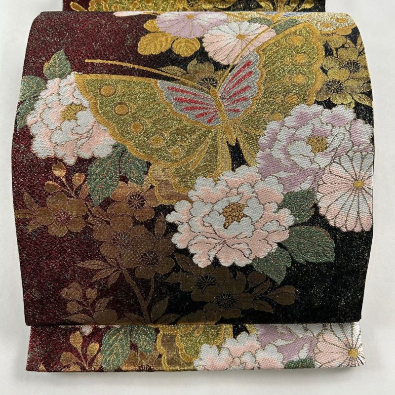 美品 正絹 銀通し 刺繍 蝶 薔薇 トールサイズ 振袖 着物 A1744