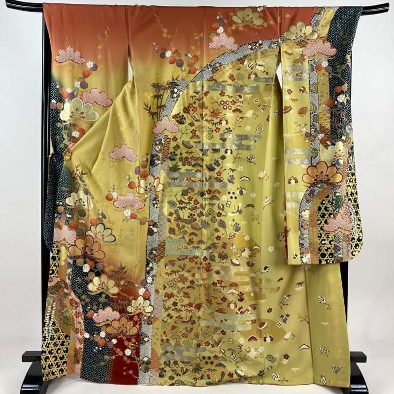 m374＊蝶 菊 藤 牡丹 着物 正絹 成人式 振袖 - メルカリ