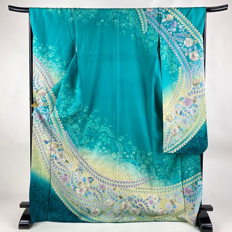 が大特価！ 銀通し 基づき 振袖 美品 辻が花 トール ぼかし サーモンピンク 着物・浴衣
