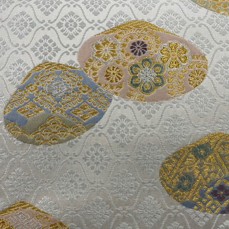 袋帯 美品 名品 貝合わせ 花 金銀糸 灰色 六通 正絹｜中古・古着
