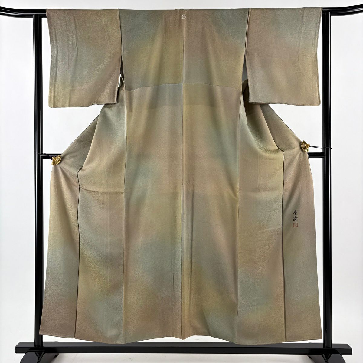 美品】 小紋 身丈153cm 裄丈62cm S 袷 斉藤三才 落款あり ぼかし 赤紫