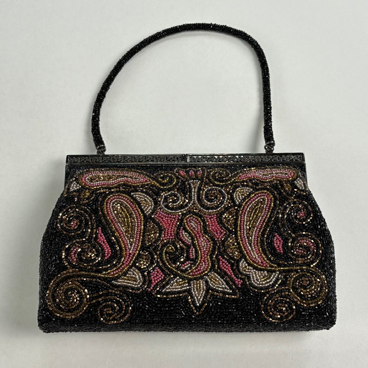 和装バッグ 優品 ビーズバッグ フォーマル 幾何学 茶色 ビーズ 和装