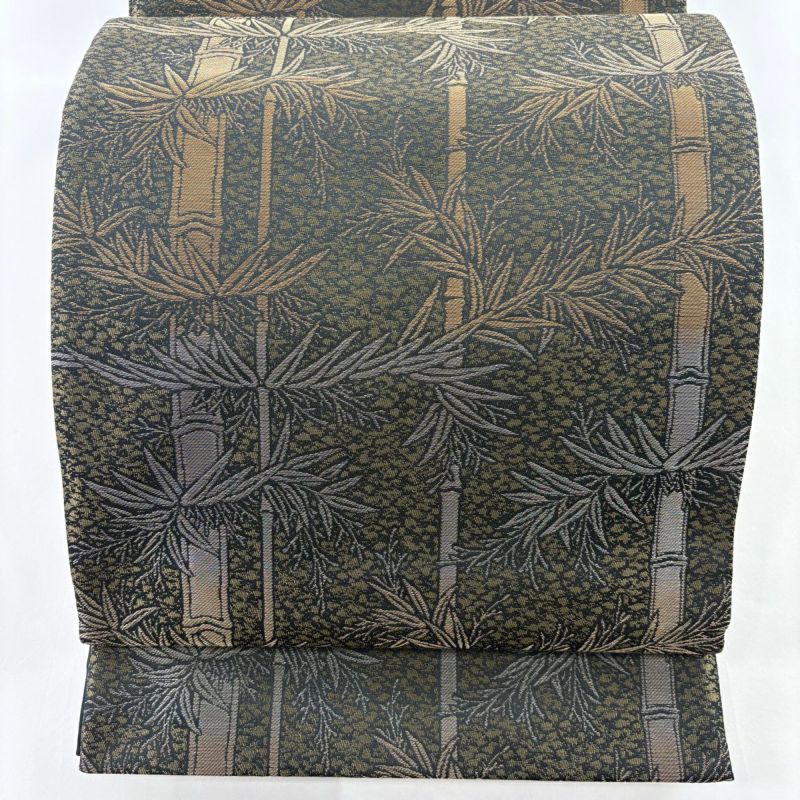 袋帯 美品 名品 竹 幾何学模様 箔 黒 全通 正絹｜中古・古着
