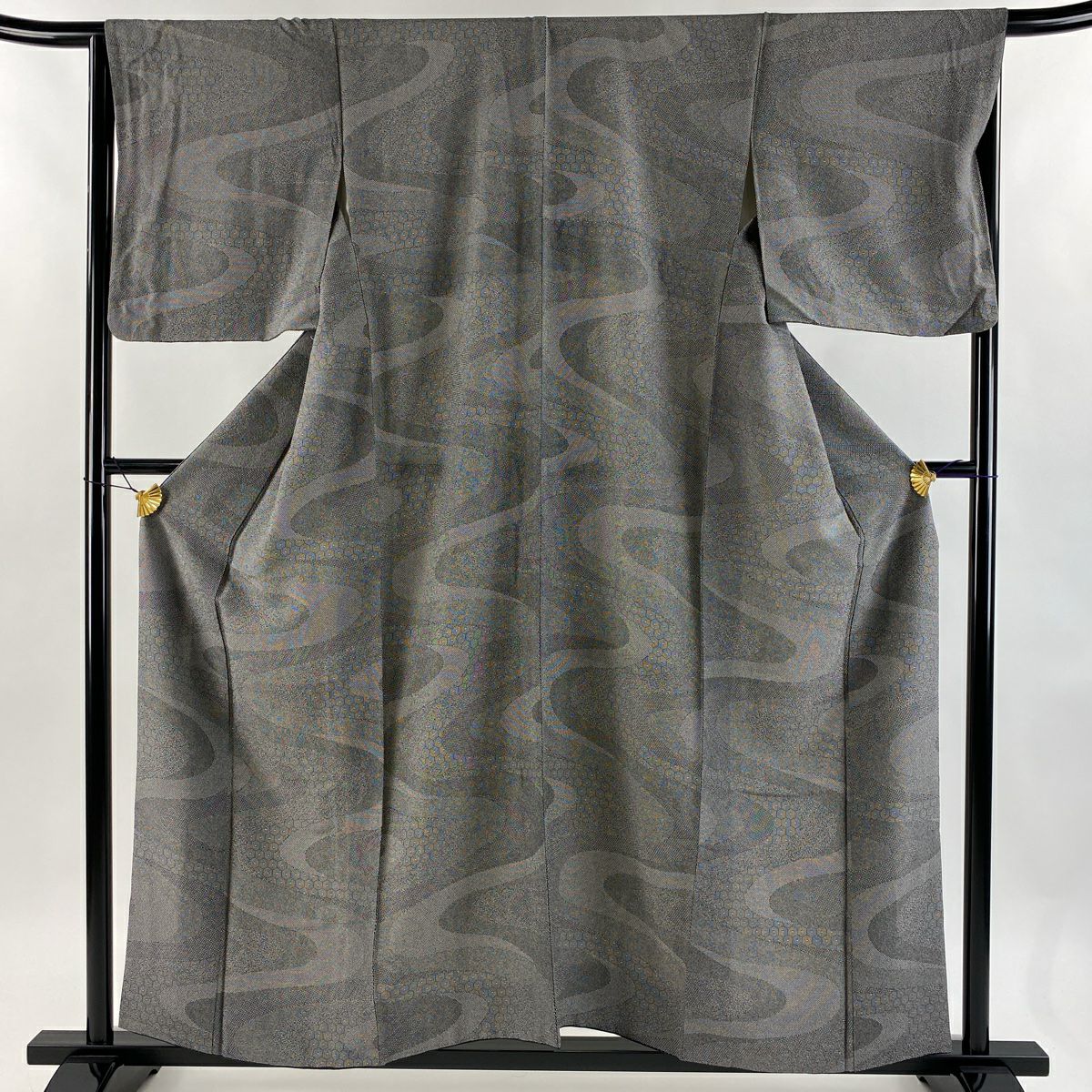 江戸小紋 身丈161cm 裄丈66.5cm M 袷 鮫 黒灰 正絹 秀品｜中古・古着