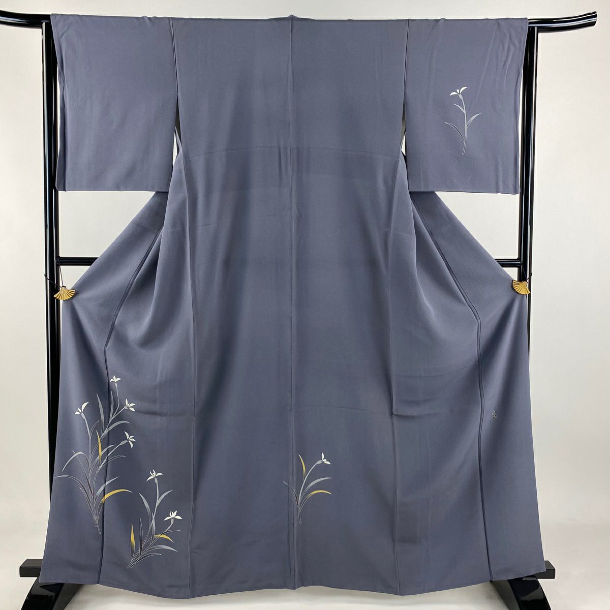 付下げ 身丈162cm 裄丈65cm M 袷 紬地 幾何学 絞り ぼかし 灰紫 正絹