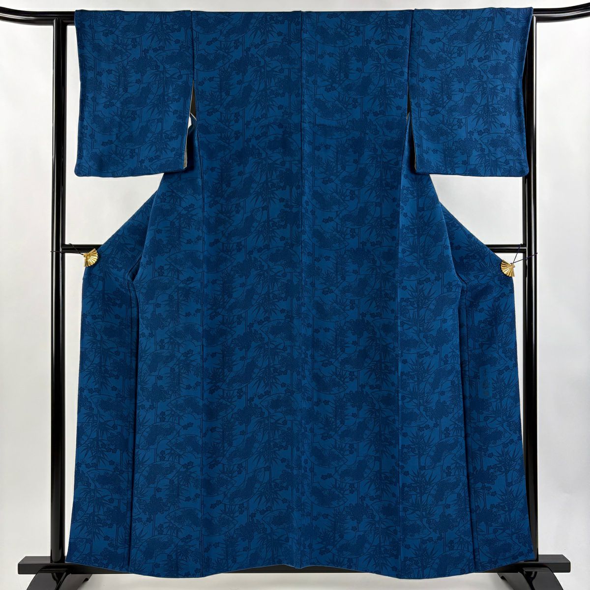 美品】 小紋 身丈156cm 裄丈62cm S 袷 紬地 七宝 草花 金彩 濃紫 正絹