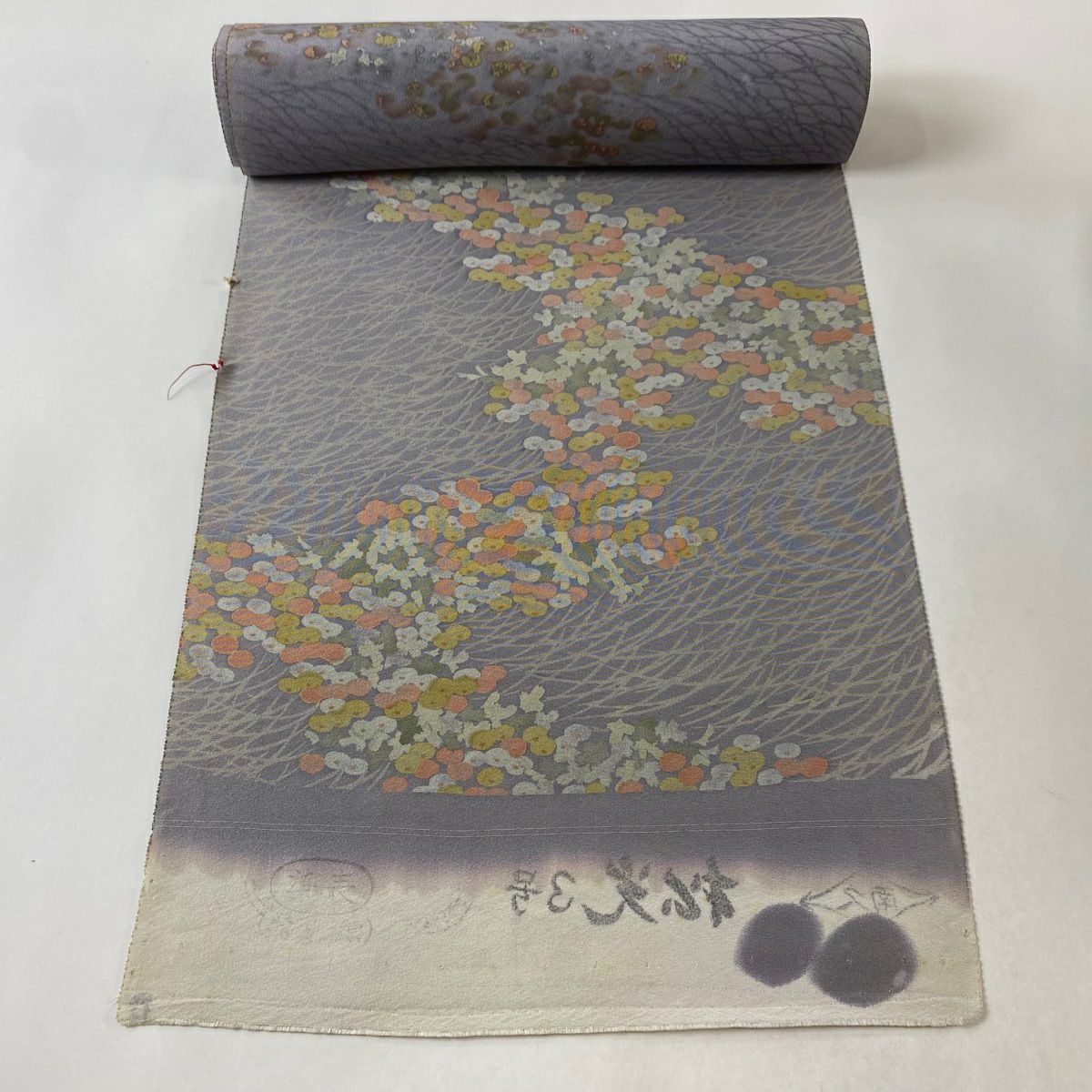 訪問着 身丈165cm 裄丈68cm L 袷 椿 万寿菊 金糸 金彩 灰緑 正絹 訪問着 身丈165cm 裄丈68cm L 袷 椿 万寿菊 金糸 金彩 灰緑 正絹