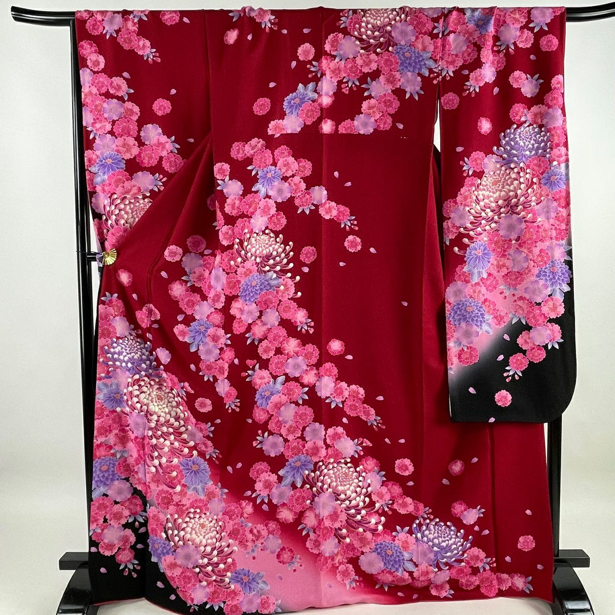 【未使用　トールサイズ】小紋　桜　色紙　正絹　裄丈70.5 身丈174袖丈49cm