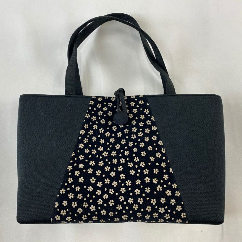 和装バッグ 優品 カジュアル 桜 黒 正絹 和装小物｜中古・古着
