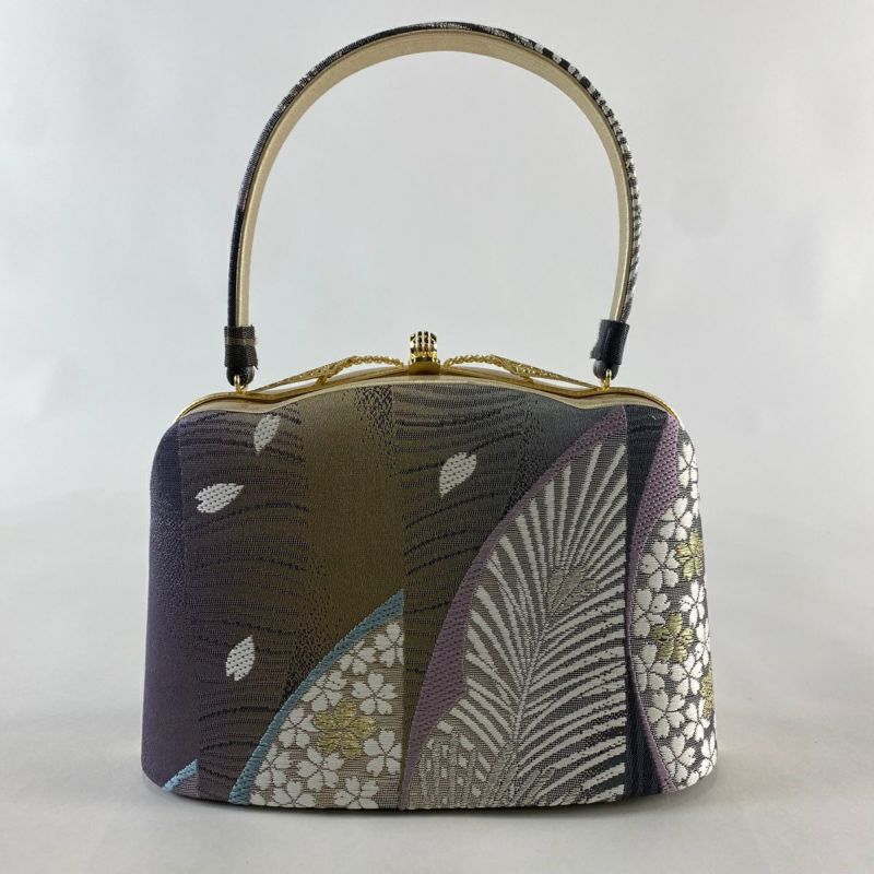 和装バッグ 美品 優品 フォーマル 桜 若松 金銀糸 黒灰 正絹