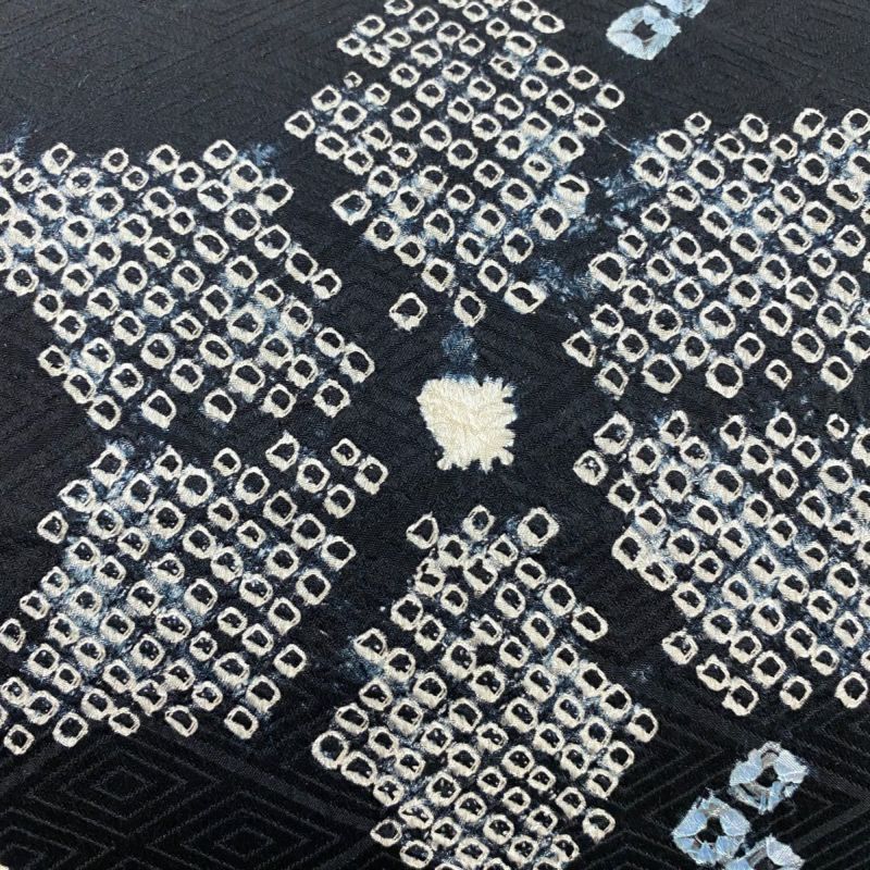 正絹　 名古屋帯 幾何学模様 絹 美品】 名古屋帯 秀品 花 幾何学 絞り 黒 正絹｜中古・古着