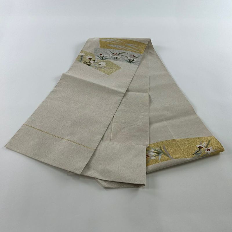 人気No.1 美品 名古屋帯 秀品 金銀糸 草花 扇面 八寸名古屋帯 松葉仕立て 着物・浴衣