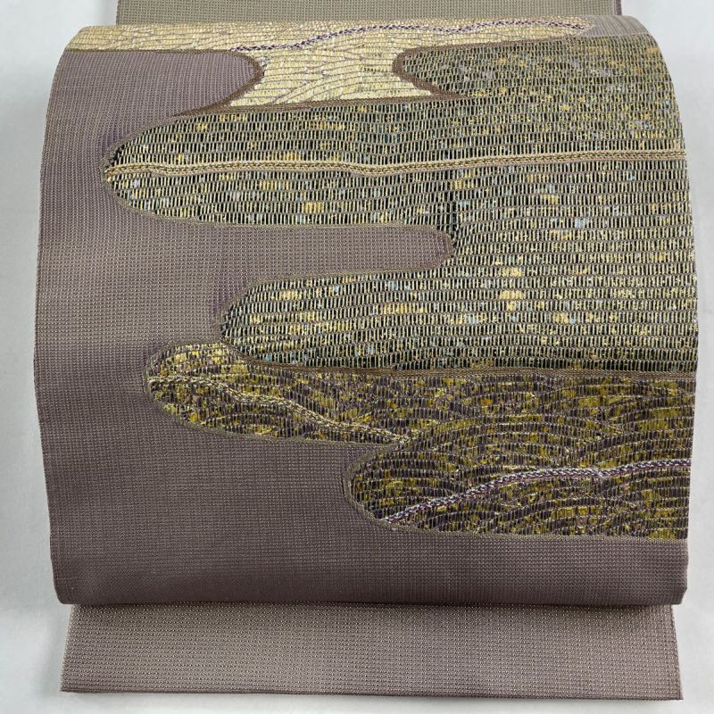 袋帯 美品 秀品 ヱ霞 金糸 箔 灰紫 お太鼓柄 正絹|中古・古着 