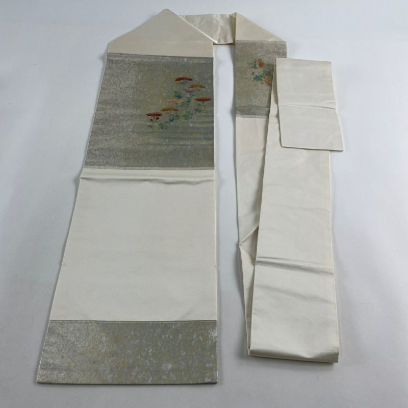 名古屋帯 美品 秀品 菊 螺鈿 箔 銀色 正絹｜中古・古着