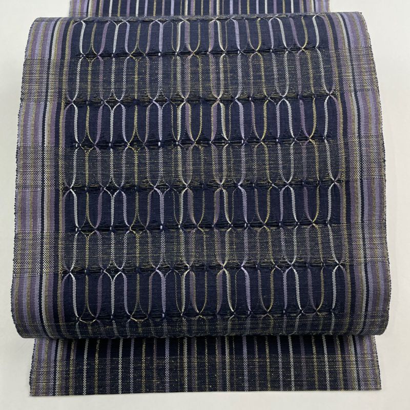 【年中無休】 名古屋帯 美品 秀品 八寸名古屋帯 松葉仕立て 縞 幾何学模様 着物・浴衣