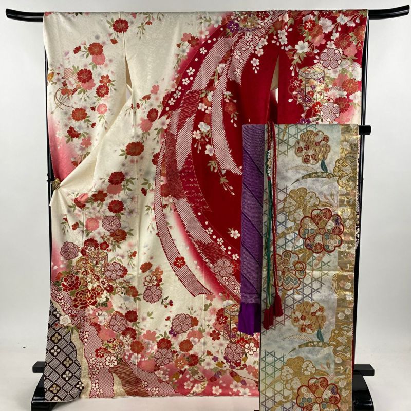 振袖 身丈171cm 裄丈68.5cm L 袷 袋帯フルセット 桜 貝桶 金糸