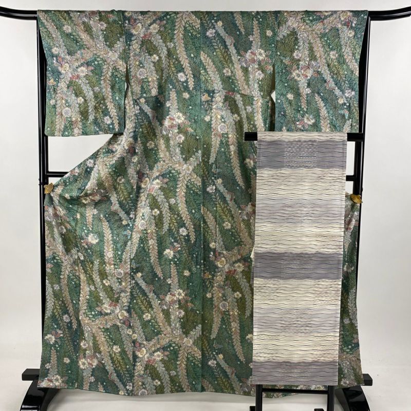 付下げ 身丈163cm 裄丈67.5cm L 袷 桜 地紋 薄紫 正絹 美品 秀品