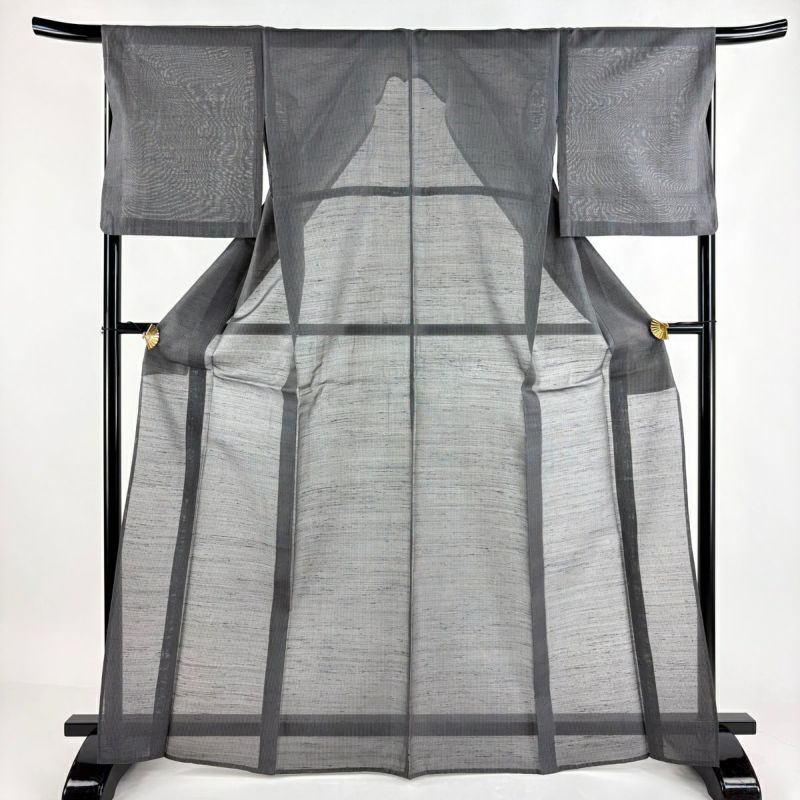 紬 身丈167.5cm 裄丈67cm M 薄物 夏紬 縞 灰色 正絹 秀品｜中古