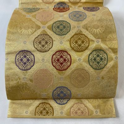 50%OFF 袋帯 名品 関西仕立て 千貮百錦 華文 銀糸 箔 金色 六通