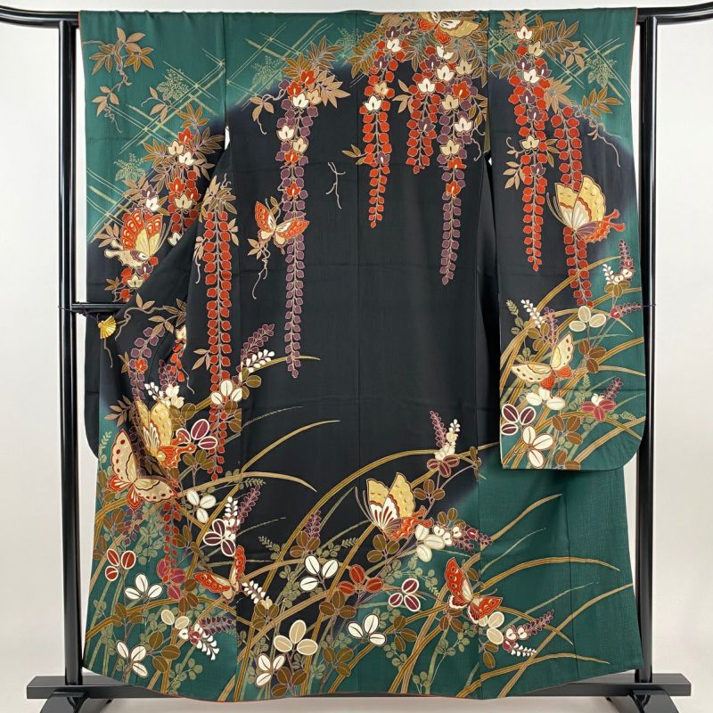 振袖 身丈168.5cm 裄丈67cm M 袷 牡丹 枝花 ぼかし 赤 正絹 秀品