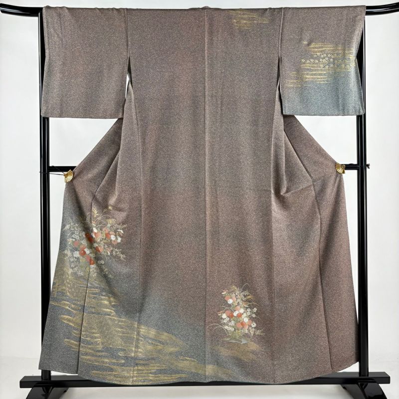 付下げ 身丈155.5cm 裄丈66cm M 袷 秋草 観世水 金彩 ぼかし