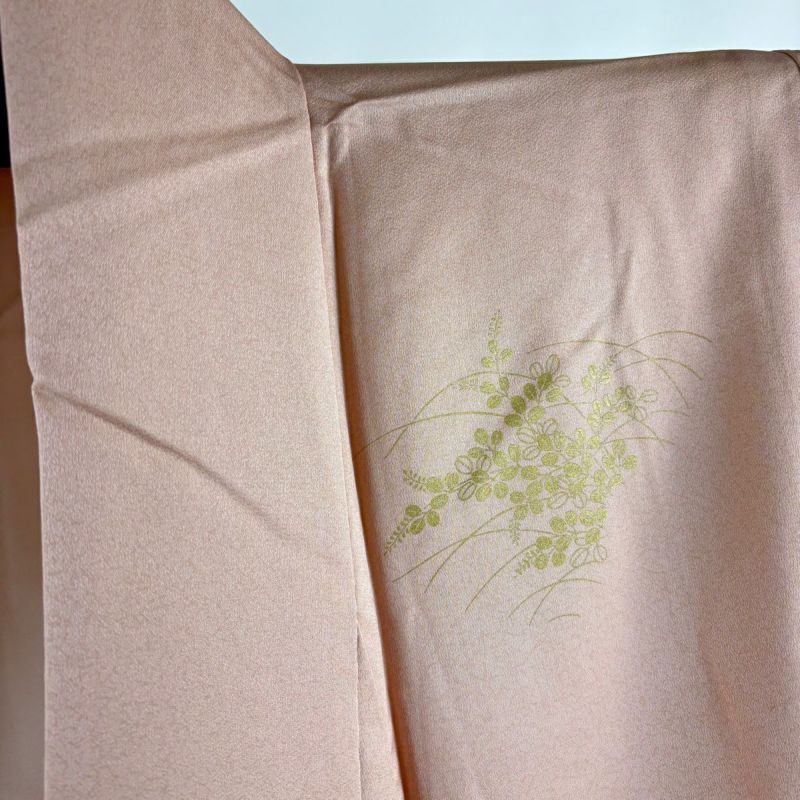 訪問着 身丈159.5cm 裄丈64cm M 袷 扇 草花 刺繍 金銀彩 ピンク