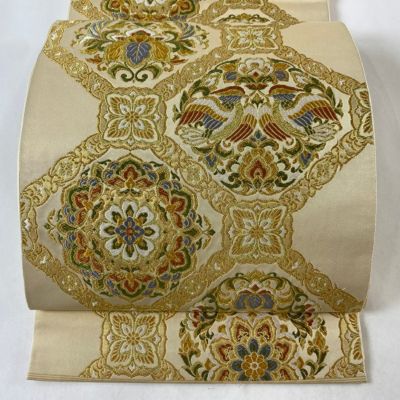 未仕立て品□高級正絹，金通し暈し虹色模様織り，全通柄