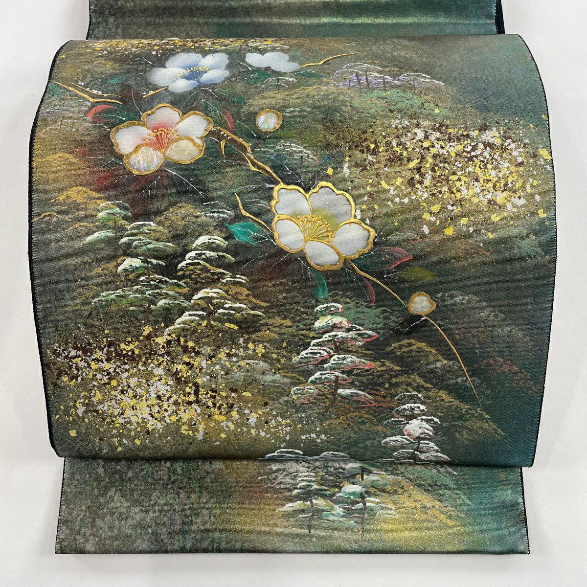袋帯 美品 秀品 遠山 霞 金銀彩 箔 ピンク お太鼓柄 正絹|中古