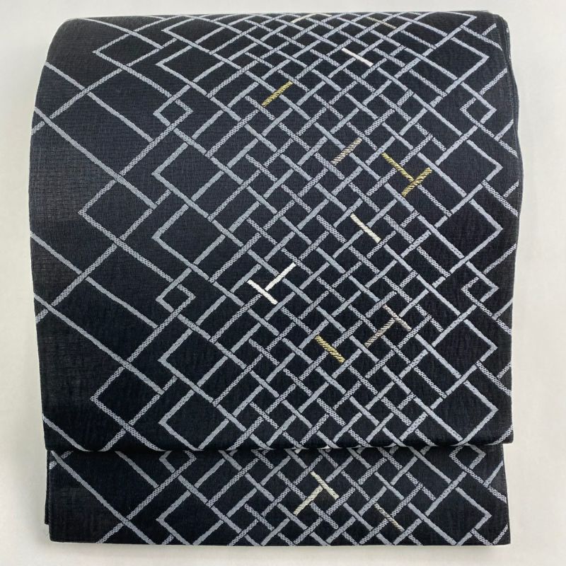 袋帯 美品 名品 夏帯 幾何学模様 金銀糸 墨色 六通 正絹|中古・古着 