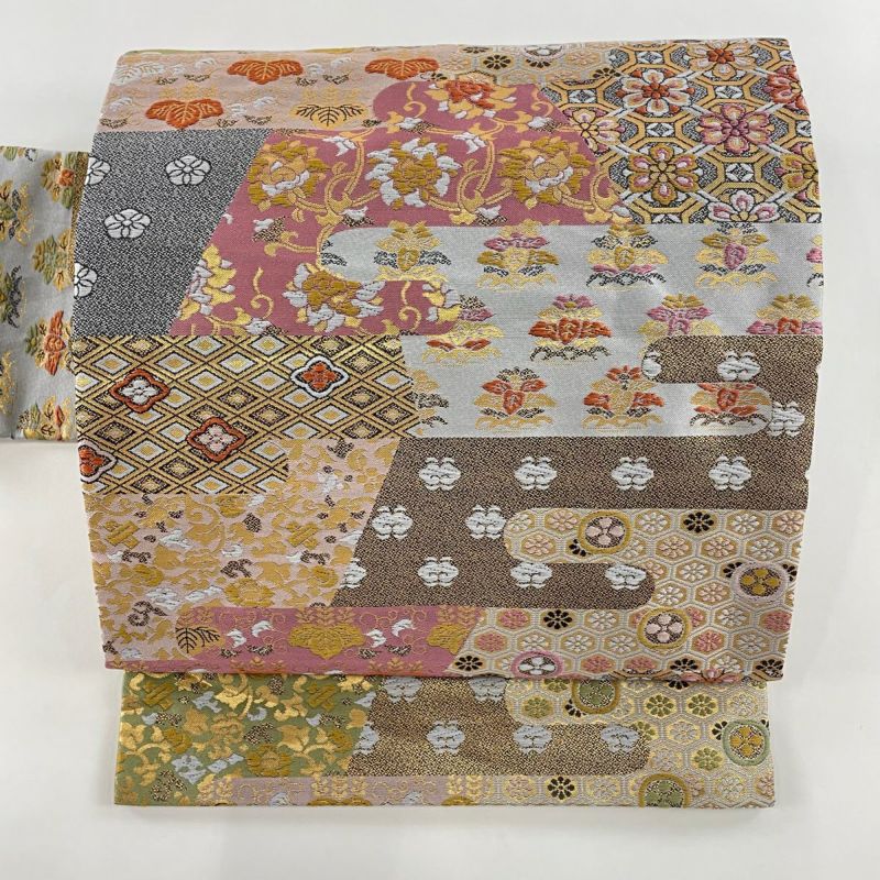 名古屋帯 美品 秀品 草花 流水 ぼかし 青 正絹 【中古】(名古屋 名古屋帯 美品 秀品 草花 流水 ぼかし 青 正絹 【中古】(名古屋