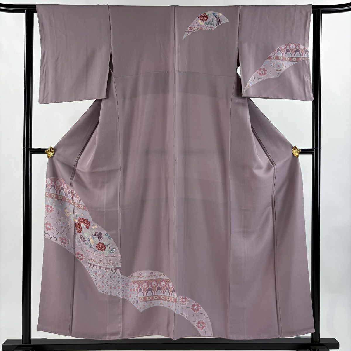 付下げ 身丈159cm 裄丈63.5cm S 袷 花唐草 華文 刺繍 金糸 灰紫 正絹