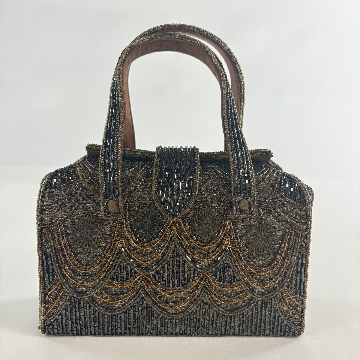 美品　和装バッグ ビーズバッグ フォーマル ビーズ 和装小物 茶 和装バッグ 優品 ビーズバッグ フォーマル 幾何学 茶色 ビーズ 和装