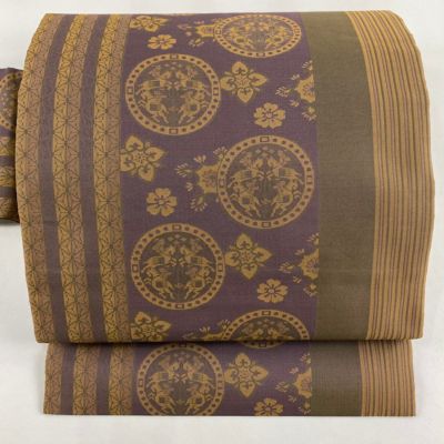 名古屋帯　芯なし　スリーシーズン　猫　足跡がかわいい　茶系　中古美品 本麻] 夏名古屋帯 墨猫 (麻/墨黒色) リネン 京袋帯 名古屋帯 八